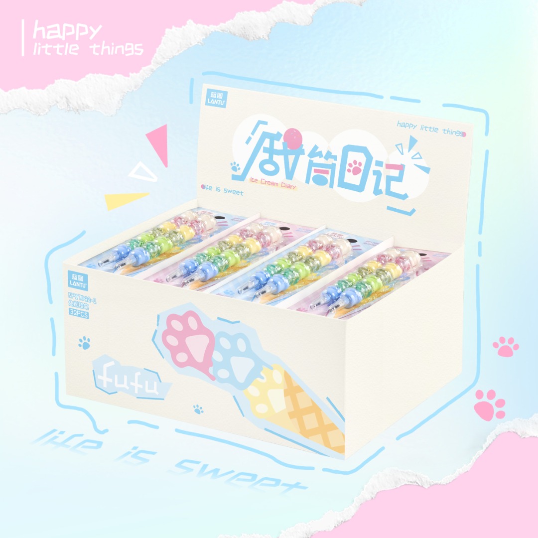 Kawaii Cat Paw Non-Sharpening Pencil Rainbow Pastel Stacking Pencil for School Supplies