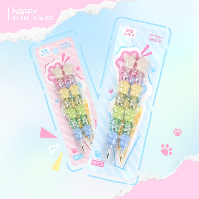 Kawaii Cat Paw Non-Sharpening Pencil Rainbow Pastel Stacking Pencil for School Supplies