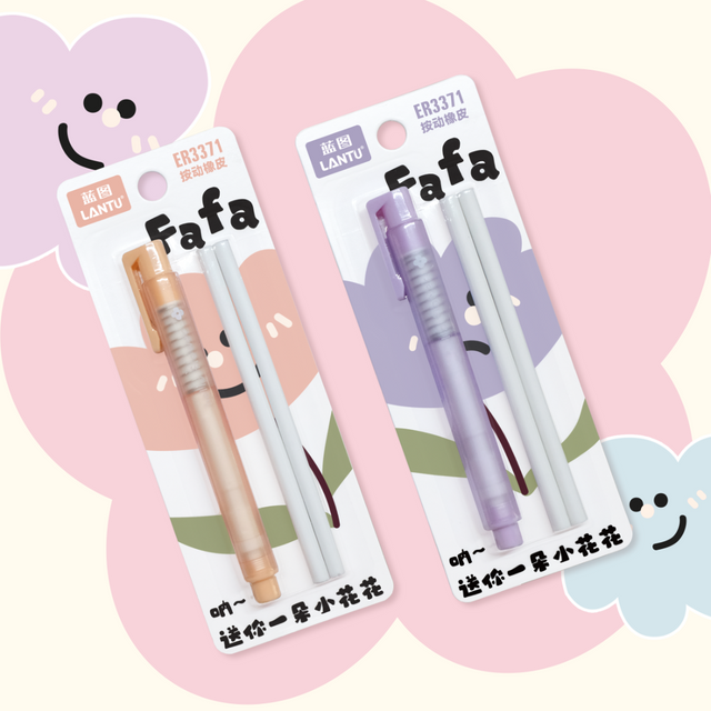 Click Retractable Pen Style Eraser with 2 Refills Cute Pastel Eraser Pen in Blister Card Pack Clean Erasing Stationery for Students 