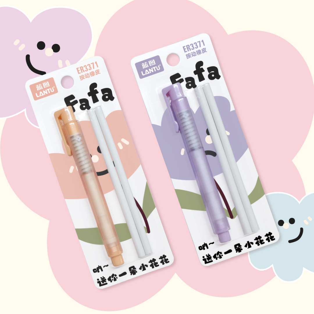 Click Retractable Pen Style Eraser with 2 Refills Cute Pastel Eraser Pen in Blister Card Pack Clean Erasing Stationery for Students 
