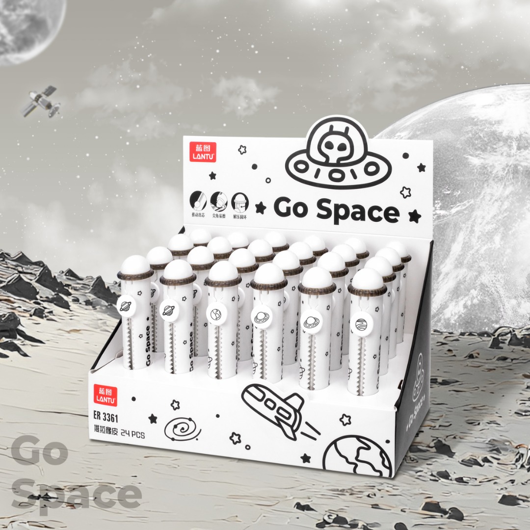 LANTU Sliding Retractable Soft Rubber Pencil Eraser Space Pens Planet Astronaut Eraser Pen For Student
