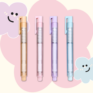 Click Retractable Pen Style Eraser with 2 Refills Cute Pastel Eraser Pen in Blister Card Pack Clean Erasing Stationery for Students 