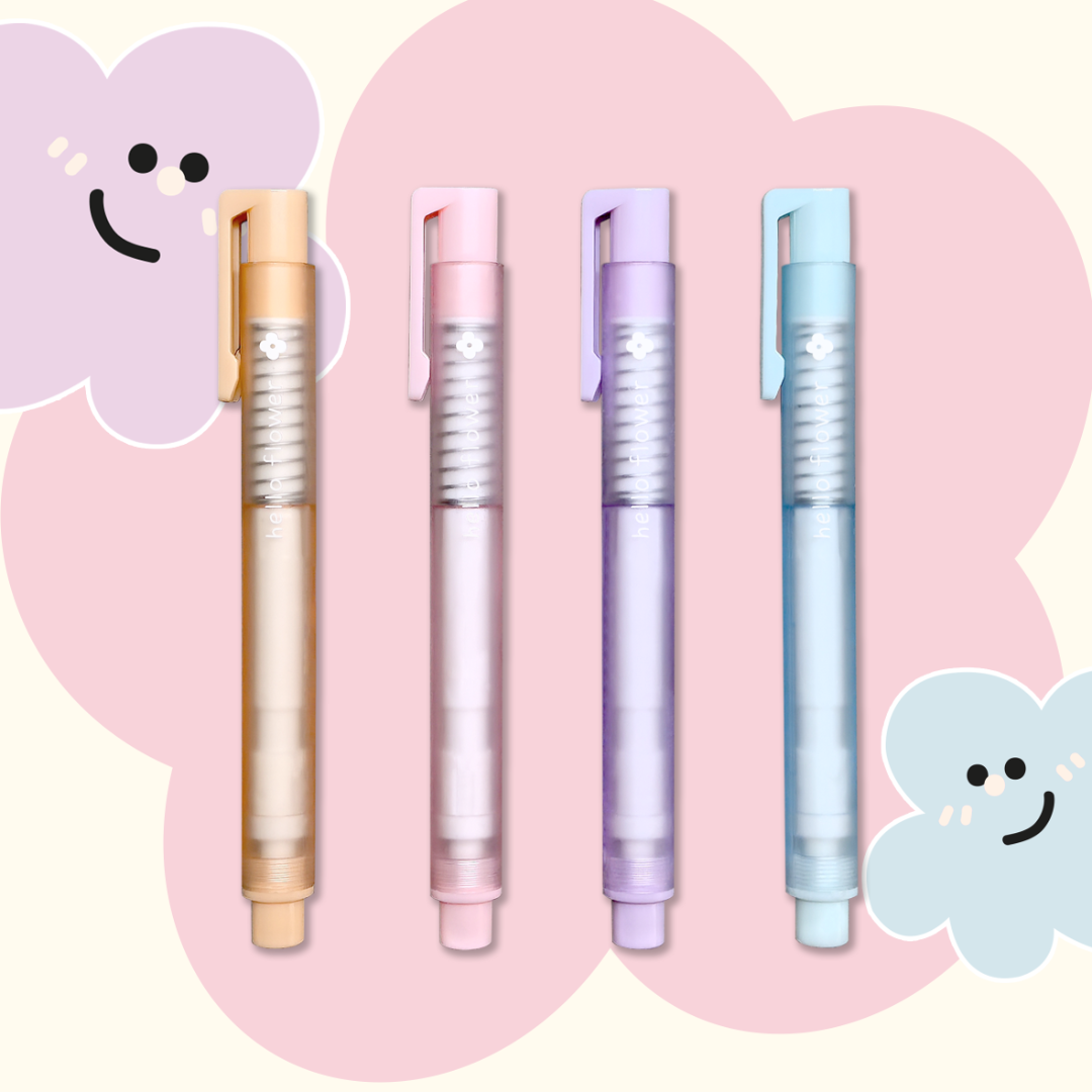 Click Retractable Pen Style Eraser with 2 Refills Cute Pastel Eraser Pen in Blister Card Pack Clean Erasing Stationery for Students 