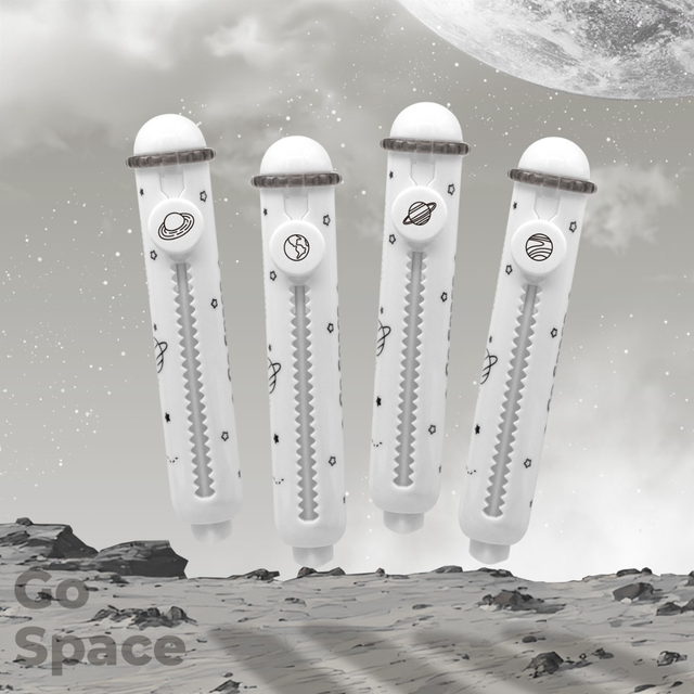 LANTU Sliding Retractable Soft Rubber Pencil Eraser Space Pens Planet Astronaut Eraser Pen For Student