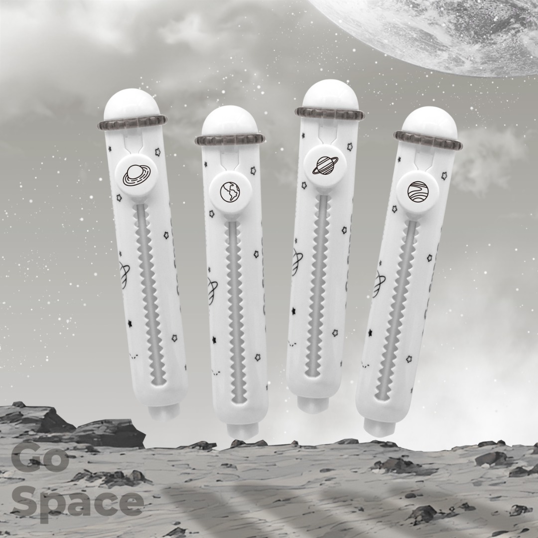 LANTU Sliding Retractable Soft Rubber Pencil Eraser Space Pens Planet Astronaut Eraser Pen For Student